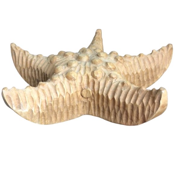 Handcarved Wooden Starfish Large Carved Solid Wood Art Decor 2 lbs Beach 11" - Picture 3 of 8